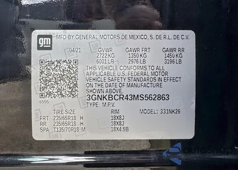 2021 Chevrolet Blazer 2Lt z USA, uszkodzony, nr VIN 3GNKBCR43MS562863